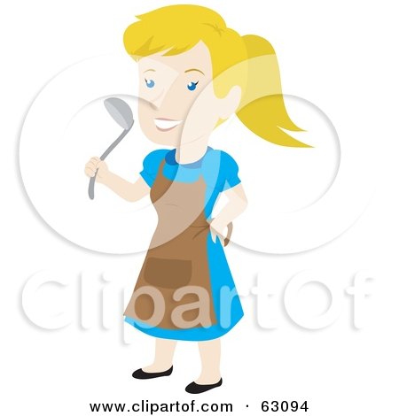 Royalty-Free (RF) Clipart Illustration of a Blond Woman Wearing An Apron And Holding A Ladle by Rosie Piter