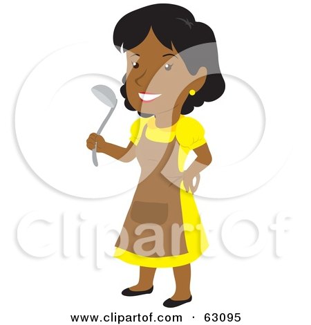 Royalty-Free (RF) Clipart Illustration of a Black Woman Wearing An Apron And Holding A Ladle by Rosie Piter