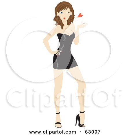 Royalty-Free (RF) Clipart Illustration of a Sexy Woman In A Little Black Dress, Blowing A Heart by Rosie Piter