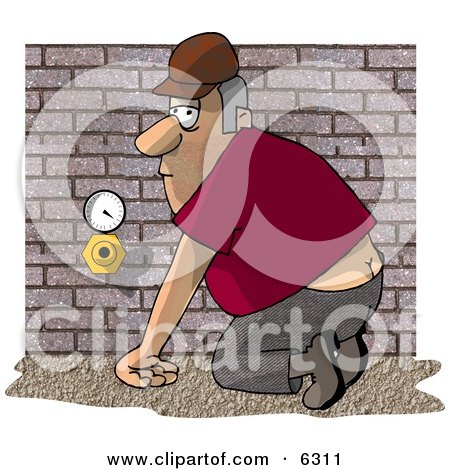 Plumber Man Checking an Air Meter and Valve Clipart Illustration by djart