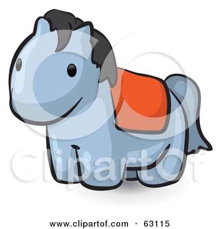 Royalty-Free (RF) Clipart Illustration of an Animal Factor Gray Pony With An Orange Blanket by Leo Blanchette