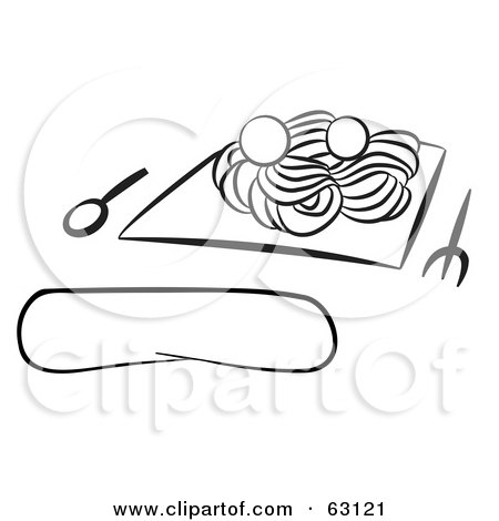 Royalty-Free (RF) Clipart Illustration of a Black And White Spaghetti And Meatballs Meal by Leo Blanchette