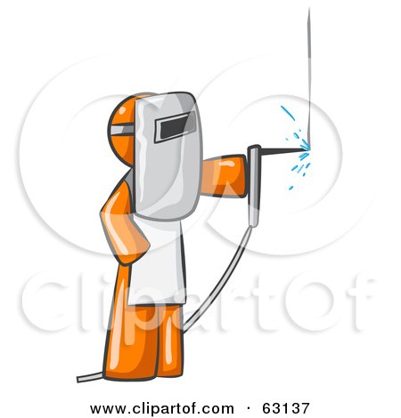 Royalty-Free (RF) Clipart Illustration of an Orange Man Welding Wearing Protective Gear by Leo Blanchette