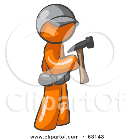 Royalty-Free (RF) Clipart Illustration of an Orange Man Contractor Hammering by Leo Blanchette