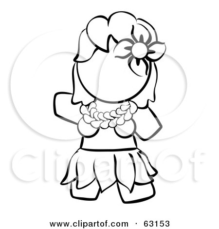 Royalty-Free (RF) Clipart Illustration of a Black And White Human Factor Hawaiian Hula Girl by Leo Blanchette