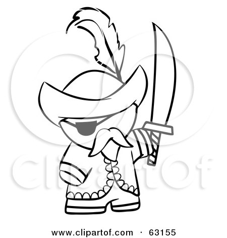 Royalty-Free (RF) Clipart Illustration of a Black And White Human Factor Pirate With A Sword by Leo Blanchette