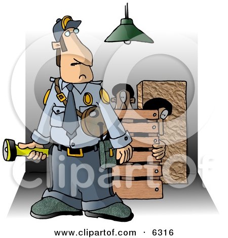 Security Guard Checking Property at Night for Criminals Clipart Picture by djart