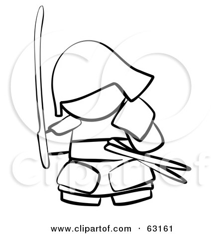 Royalty-Free (RF) Clipart Illustration of a Black And White Human Factor Samurai With Weapons by Leo Blanchette