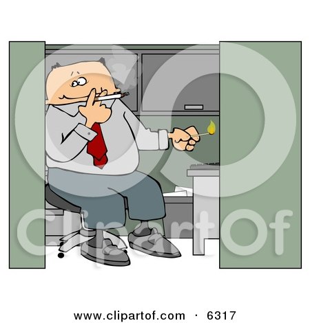 Businessman Smoking a Cigarette In His Cubicle Clipart Picture by djart