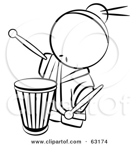Royalty-Free (RF) Clipart Illustration of a Black And White Human Factor Drummer Chinese Man by Leo Blanchette