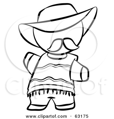 Royalty-Free (RF) Clipart Illustration of a Black And White Human Factor Spanish Man In A Hat by Leo Blanchette