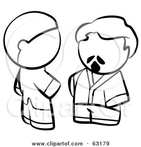 Royalty-Free (RF) Clipart Illustration of Black And White Human Factor Men Talking by Leo Blanchette