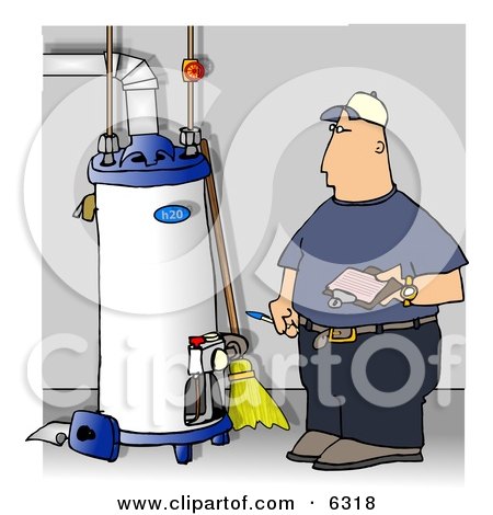 Local Water Heater Repairman Taking Notes Clipart Illustration by djart