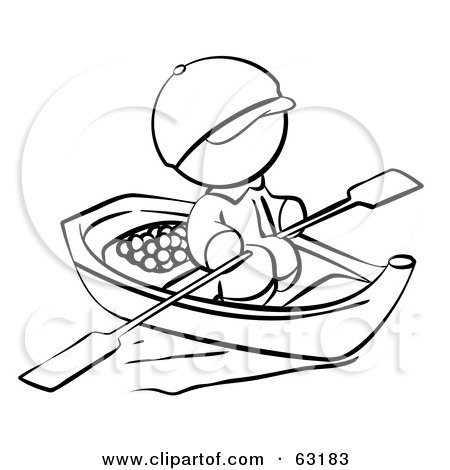 Royalty-Free (RF) Clipart Illustration of a Black And White Human Factor Man Rowing A Chinese Boat by Leo Blanchette