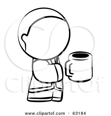 Royalty-Free (RF) Clipart Illustration of a Black And White Human Factor Man Holding A Cup Of Coffee by Leo Blanchette