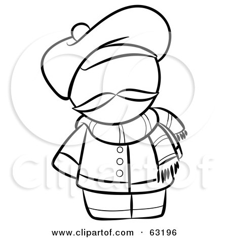 Royalty-Free (RF) Clipart Illustration of a Black And White Human Factor French Man With A Hat And Scarf by Leo Blanchette