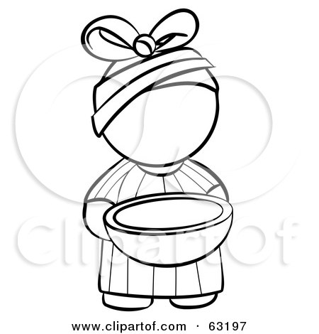 Royalty-Free (RF) Clipart Illustration of a Black And White Human Factor African Girl Outline Carrying A Bowl by Leo Blanchette