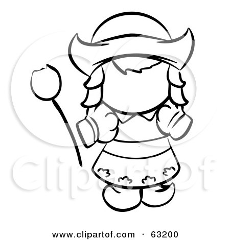 Royalty-Free (RF) Clipart Illustration of a Black And White Human Factor Dutch Girl With A Tulip by Leo Blanchette