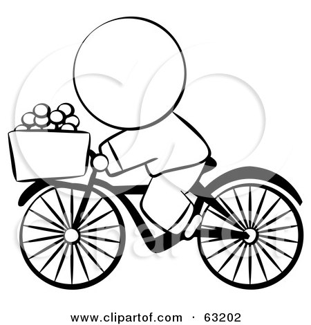 Royalty-Free (RF) Clipart Illustration of a Black And White Human Factor Chinese Man Riding A Bike With Eggs In The Basket by Leo Blanchette