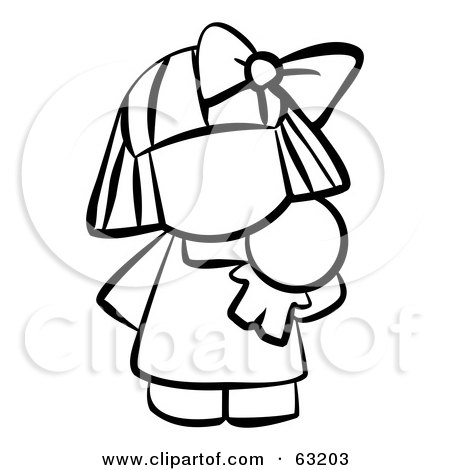 Royalty-Free (RF) Clipart Illustration of a Black And White Human Factor Girl Carrying A Doll by Leo Blanchette
