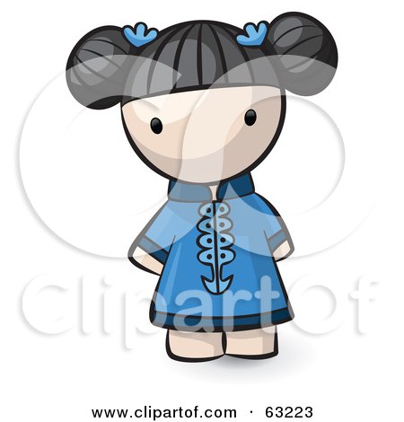 Royalty-Free (RF) Clipart Illustration of a Human Factor Chinese Girl In A Blue Dress by Leo Blanchette