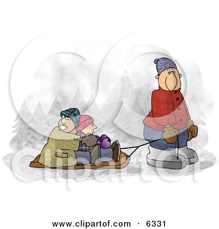 Dad Pulling Kids On a Snow Sled Clipart by djart