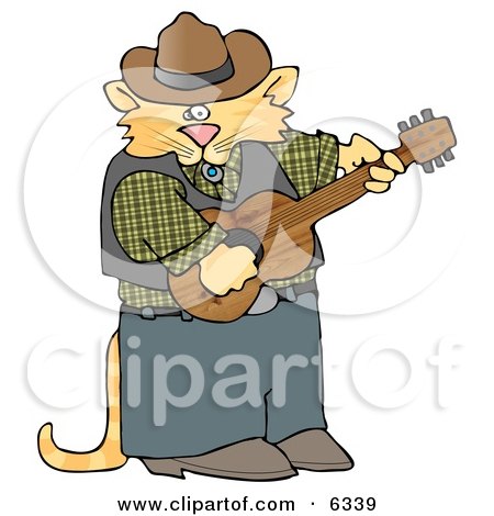 Anthropomorphic Cowboy Cat Playing Country Music On an Acoustic Guitar Clipart Picture by djart