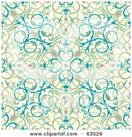 Royalty-Free (RF) Clipart Illustration of a Seamless Green, Beige And Blue Middle Eastern Floral Background by AtStockIllustration