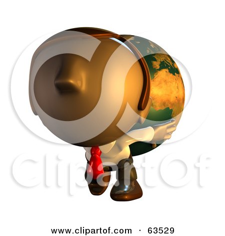 Royalty-Free (RF) Clipart Illustration of a Pete Man Character Carrying A Heavy Globe On His Back by AtStockIllustration