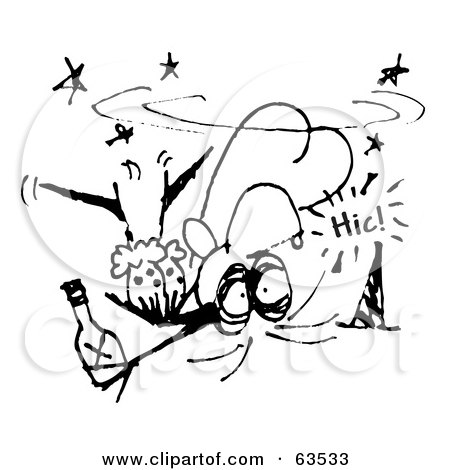 Royalty-Free (RF) Clipart Illustration of a Black And White Drunk Witch Sketch by Andy Nortnik