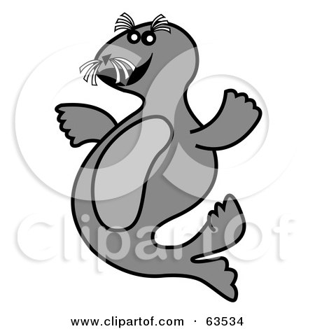 Royalty-Free (RF) Clipart Illustration of a Happy Gray Seal Pup by Andy Nortnik