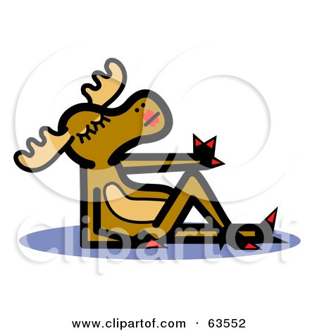 Royalty-Free (RF) Clipart Illustration of a Beautiful Female Moose Reclined And Drying Her Finger Nails by Andy Nortnik