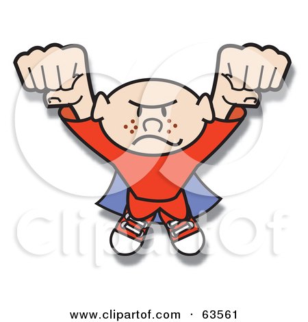 Royalty-Free (RF) Clipart Illustration of a Freckled Super Hero Flying Forward by Andy Nortnik