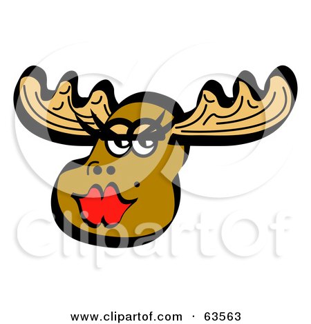 Royalty-Free (RF) Clipart Illustration of a Beautiful Female Moose Wearing Red Lipstick by Andy Nortnik