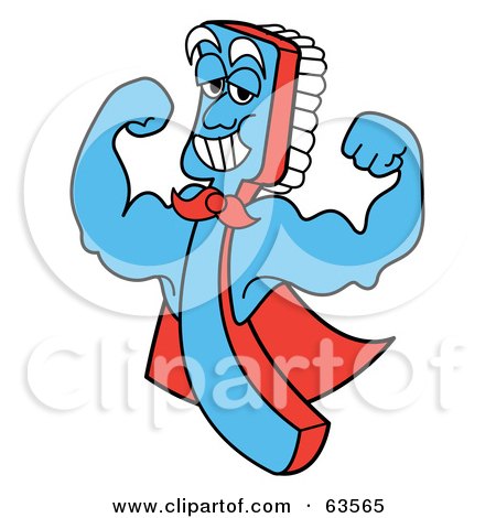 Royalty-Free (RF) Clipart Illustration of a Strong Blue And Red Super Hero Toothbrush by Andy Nortnik