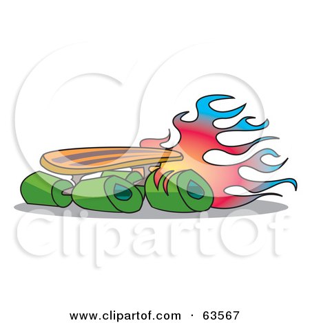 Royalty-Free (RF) Clipart Illustration of a Fast Flaming Skateboard With Green Wheels by Andy Nortnik