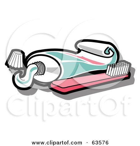 Royalty-Free (RF) Clipart Illustration of a Pink Toothbrush By A Squirting Tube Of Toothpaste by Andy Nortnik