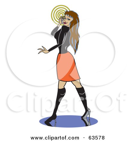 Royalty-Free (RF) Clipart Illustration of a Sexy Woman In A Skirt, Looking Back And Talking On A Cell Phone by Andy Nortnik