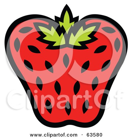 Royalty-Free (RF) Clipart Illustration of a Red Strawberry Seeded With Black Seeds by Andy Nortnik