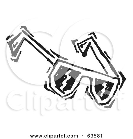 Royalty-Free (RF) Clipart Illustration of a Black And White Sunglasses Sketch by Andy Nortnik