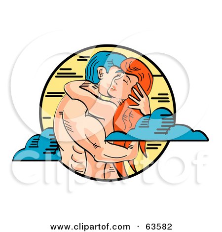 Royalty-Free (RF) Clipart Illustration of a Romantic Young Nude Couple Passionately Embracing by Andy Nortnik