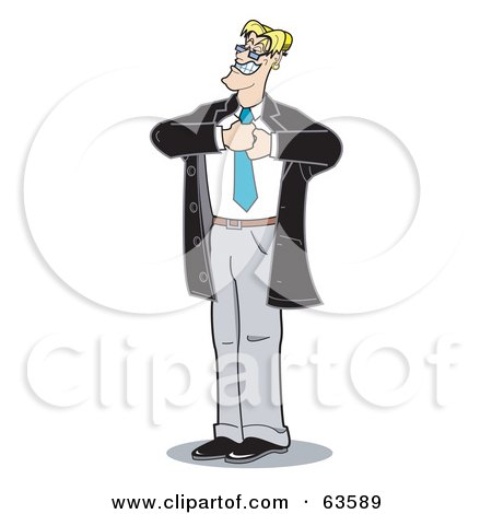 Royalty-Free (RF) Clipart Illustration of a Proud Blond Businessman Adjusting His Tie by Andy Nortnik