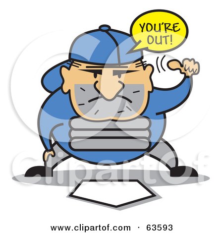 Royalty-Free (RF) Clipart Illustration of a Baseball Umpire Signaling An Out by Andy Nortnik