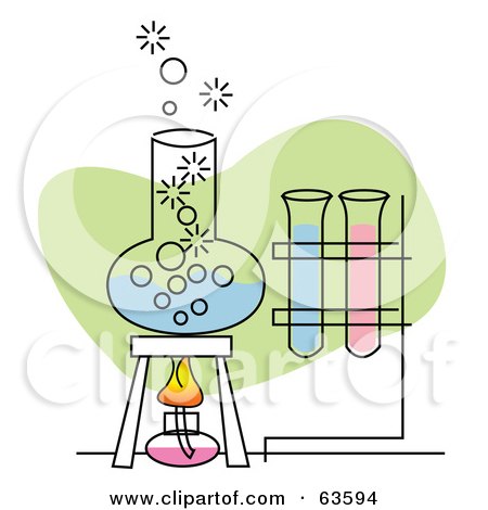Royalty-Free (RF) Clipart Illustration of a Boiling Concoction In A Beaker Near Scientific Test Tubes by Andy Nortnik