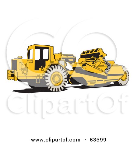 Royalty-Free (RF) Clipart Illustration of a Yellow Wheel Tractor Scraper Machine by Andy Nortnik