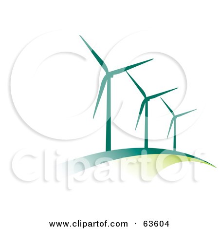 Royalty-Free (RF) Clipart Illustration of a Line Of Green Wind Turbines On A Hill by Alexia Lougiaki