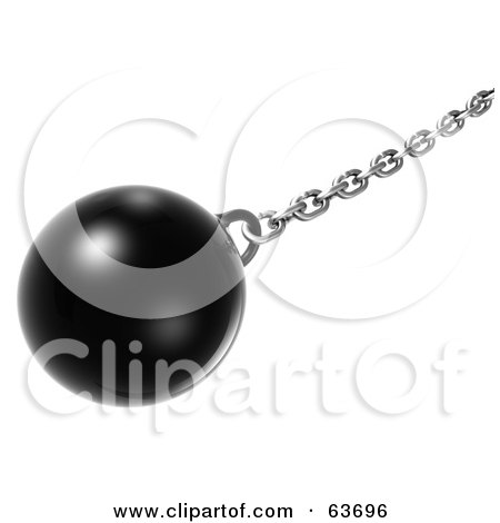 Royalty-Free (RF) Clipart Illustration of a Swinging 3d Black Ball On A Silver Chain - Version 2 by Tonis Pan