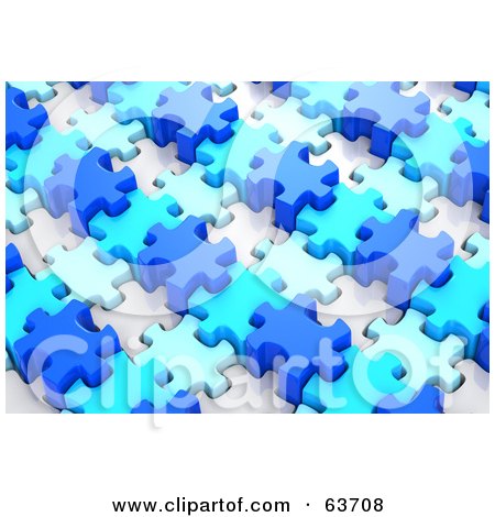 Royalty-Free (RF) Clipart Illustration of a Puzzle Made Of Variously Sized And Colored Blue Pieces by Tonis Pan