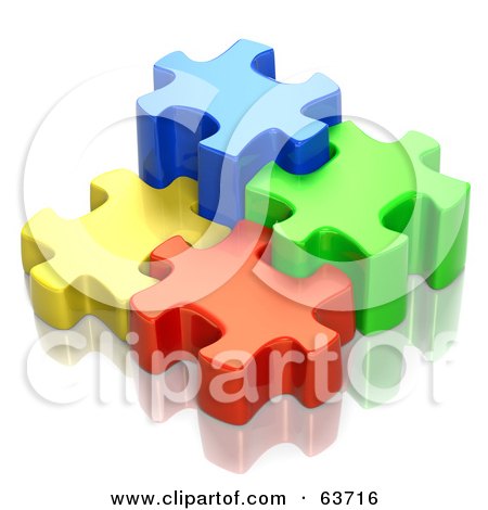 Royalty-Free (RF) Clipart Illustration of Different Sized 3d Blue, Green, Red And Yellow Puzzle Pieces by Tonis Pan