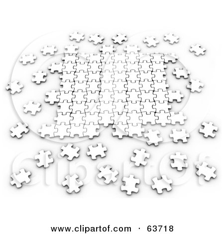 Royalty-Free (RF) Clipart Illustration of Scattered 3d White Puzzle Pieces Interlocking by Tonis Pan